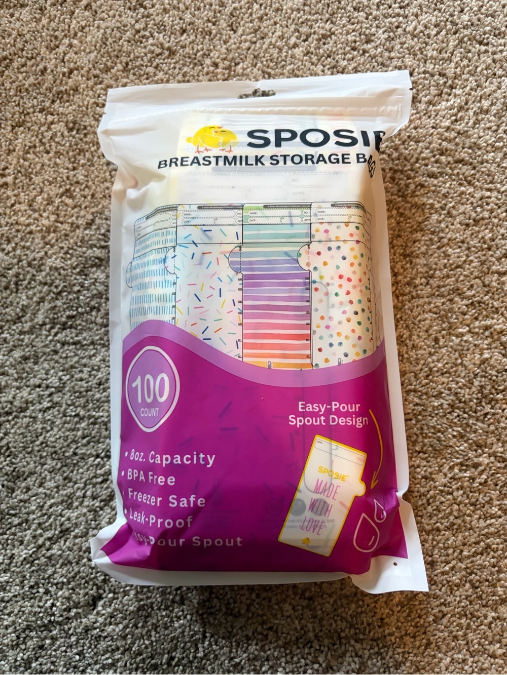 Sposie Breastmilk Storage Bags - Colorful Patterned 100 Count